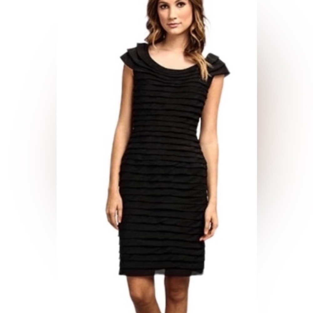 Adrianna Papell Tiered Ruffle Shutter Pleat Cocktail Dress size 12